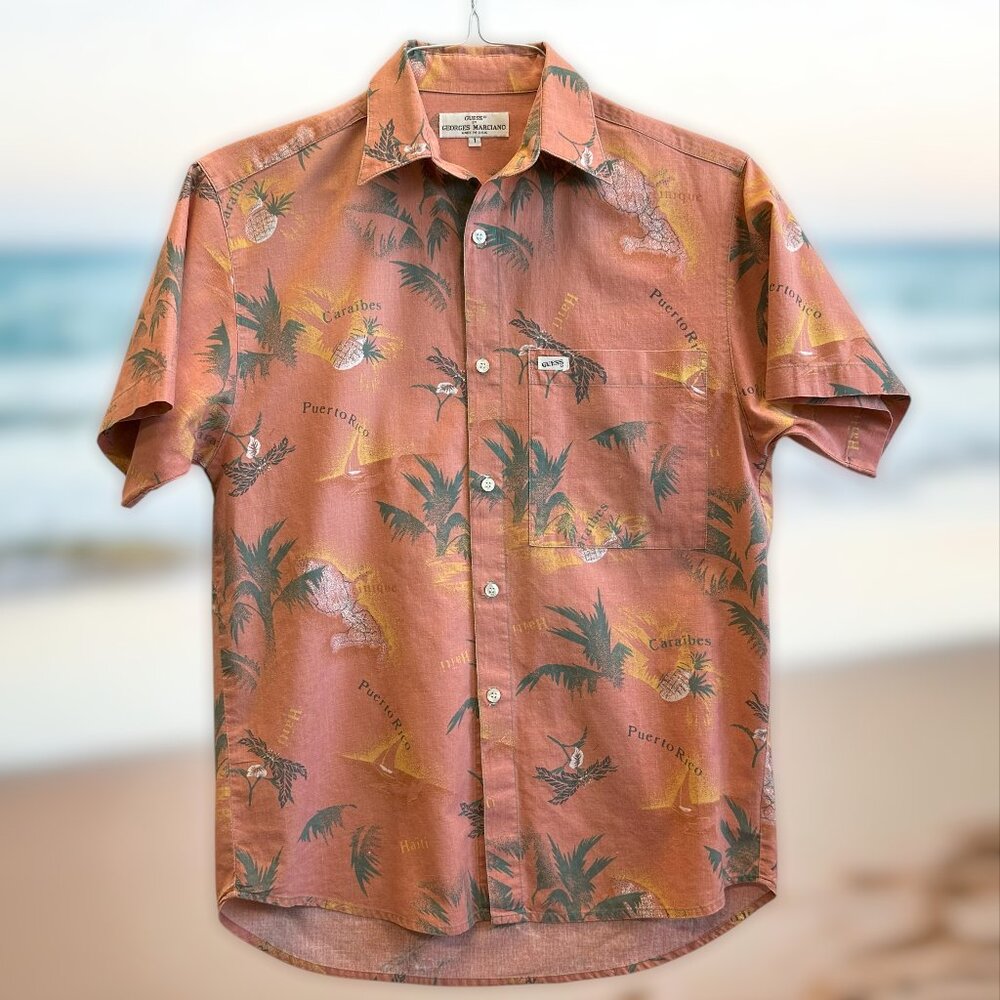 Rare Vintage Guess‎ by Georges Marciano Men's Hawaiian Shirt 80s-90s Made in USA